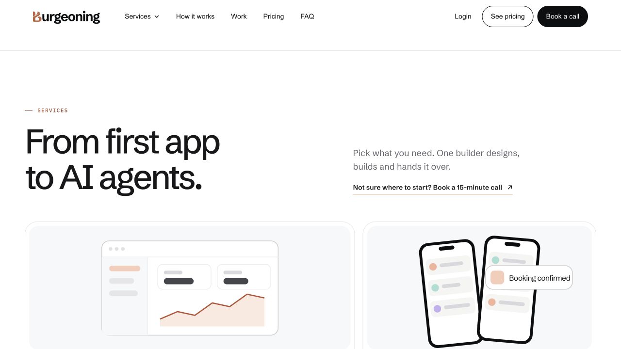 Burgeoning services: web and mobile apps, AI agents, and automation