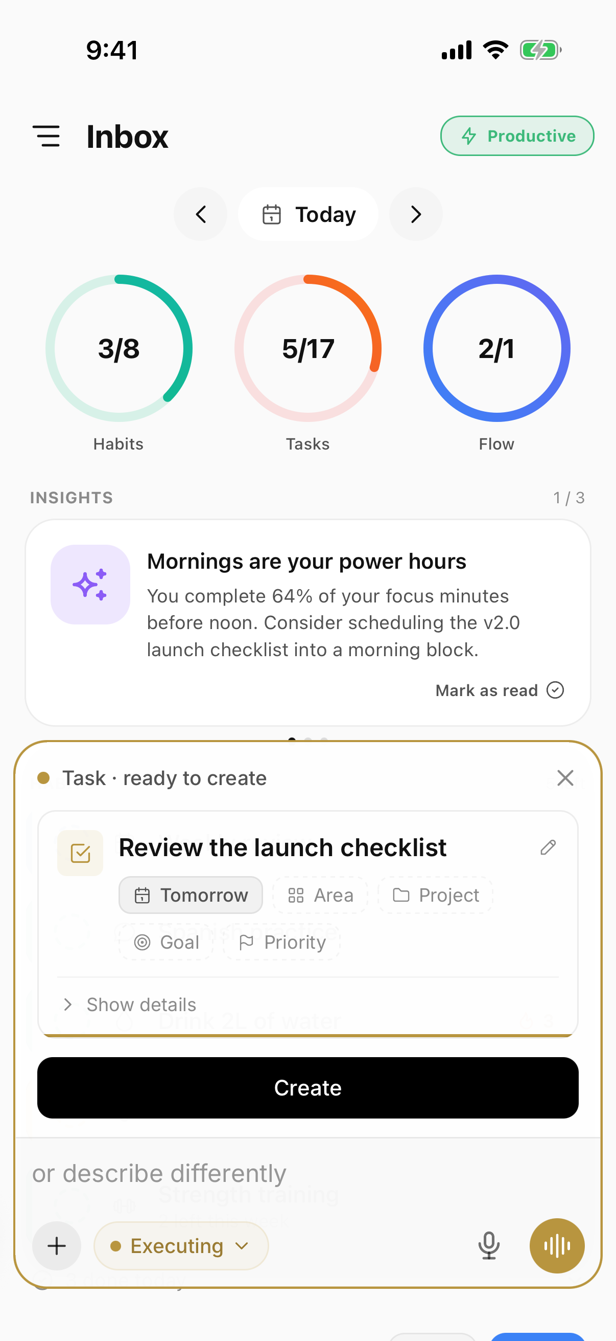 Tjati Inbox with a task prepared by the AI for review